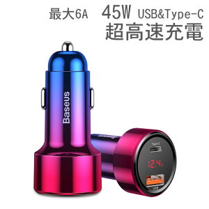 PD (Power Delivery)対応高速自動車シガーライターソケット用充電器6A 45W 液晶表示 カーチャージャー/iPhone, Xperia, iPad/停電対策/車中泊/DC12/24V車対応/Power Delivery/QC3.0/QC2.0/AFC/SCP/FCP/送料無料