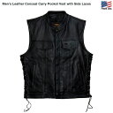 メンズ レザー コンシール キャリー ポケット ベスト ウィズ サイド レース Men’s Leather Conceal Carry Pocket Vest with Side Laces
