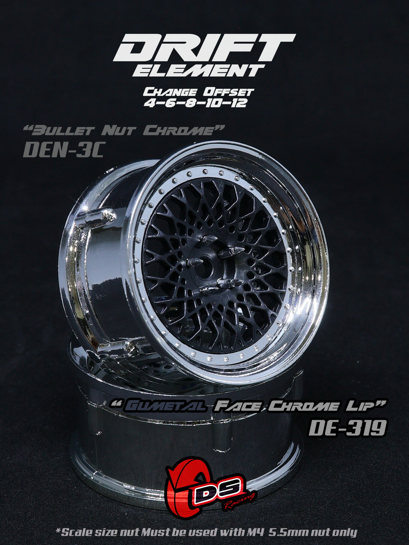 DRIFT ELEMENT SERIES RIM：Gunmetal Mesh Chrome Lip Chrome Rivets ドリフト エレメントシリーズ リ..