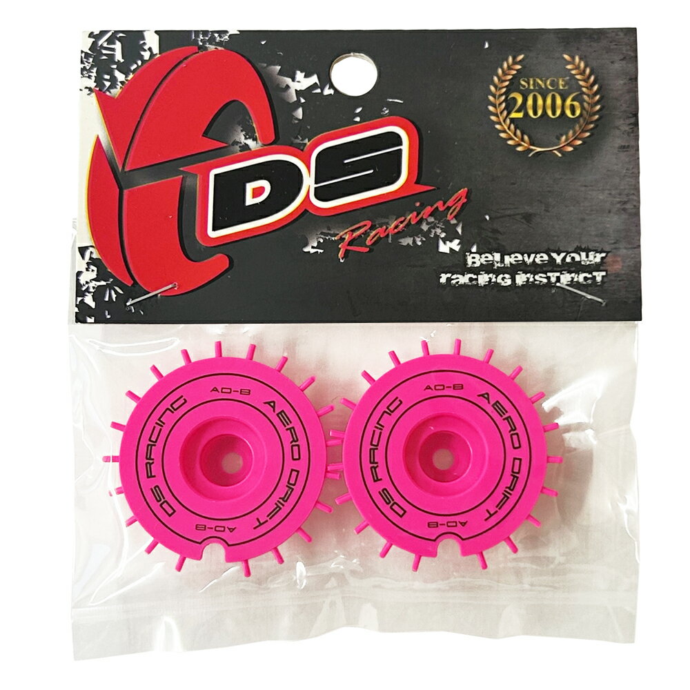 AERO DRIFT：Flat Flu Pink / Black Font　エアロ ドリフト フラット 蛍光 ピンク 2個入り AERO DISK エアロディスク ラジコン ホイールカバー ラジドリ ドリラジ DS Racing