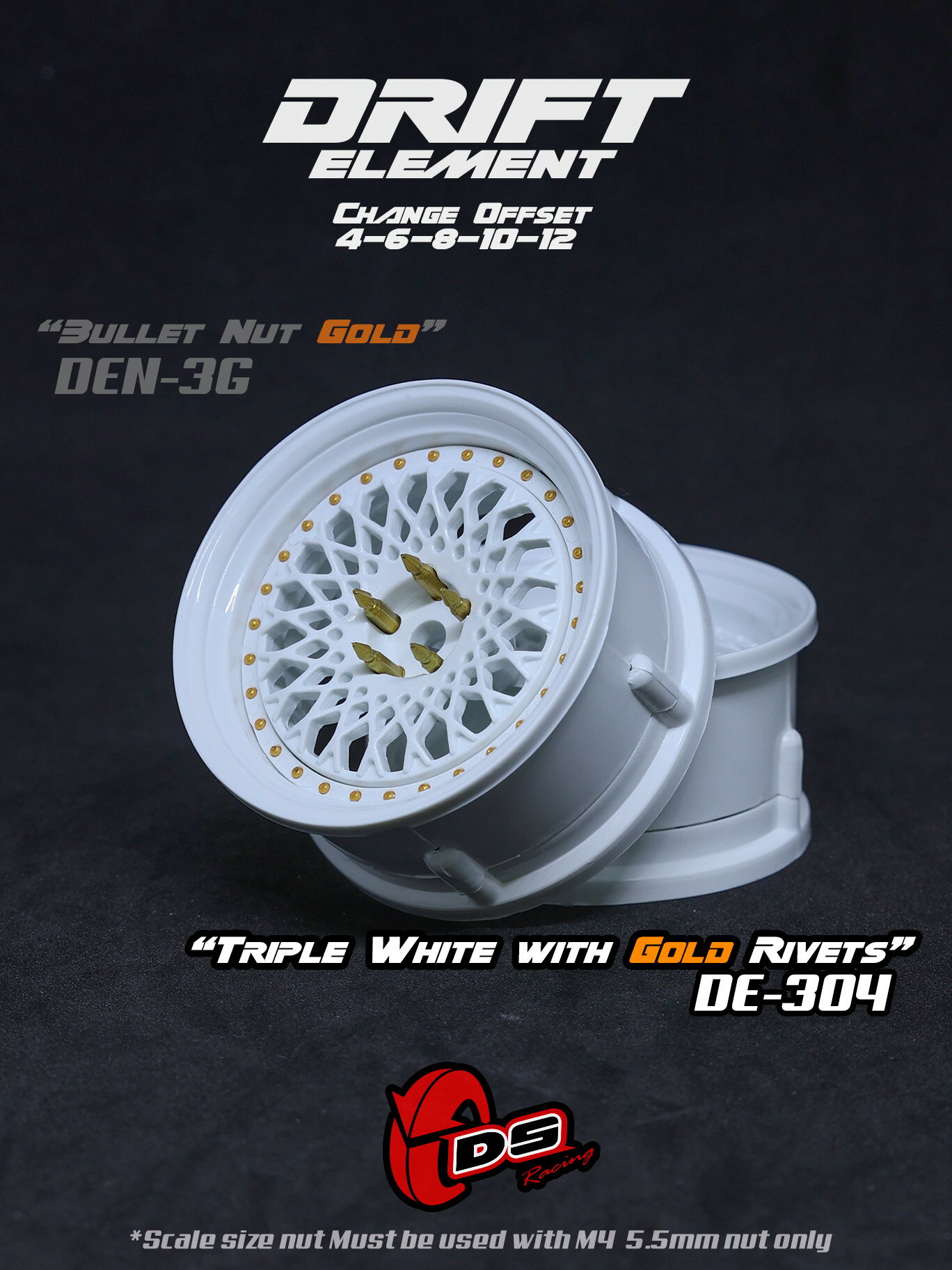 DRIFT ELEMENT SERIES RIM：White Mesh White Lip Gold Rivets　 ドリフト エレメントシリーズ リム メ..