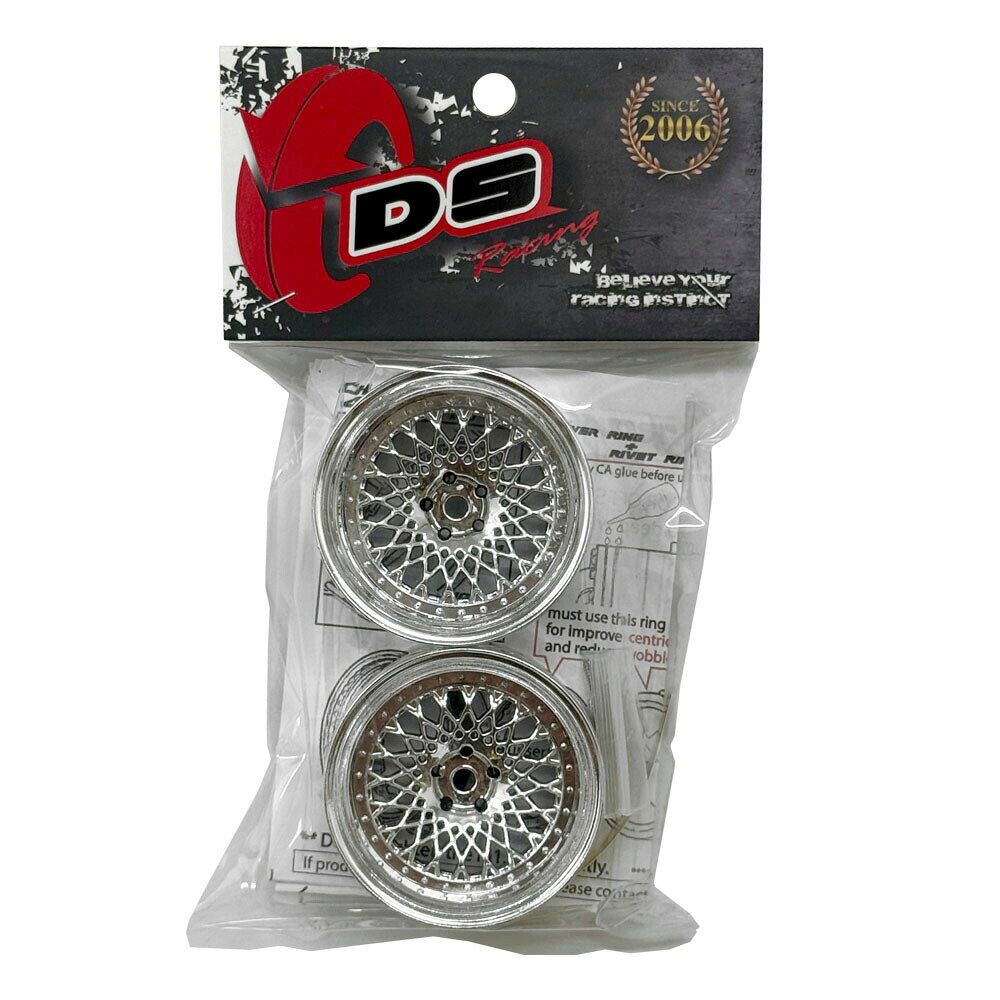 SBOXXのDRIFT ELEMENT SERIES RIM：Chrome Mesh Chrome Lip Chrome Rivets　 ドリフト エレメントシリーズ リム メッシュ クロームスポーク クロームリップ クロームリベット オフセット変更可能 1/10スケール 2個入り ドリフトラジコン パーツ｜アングル2