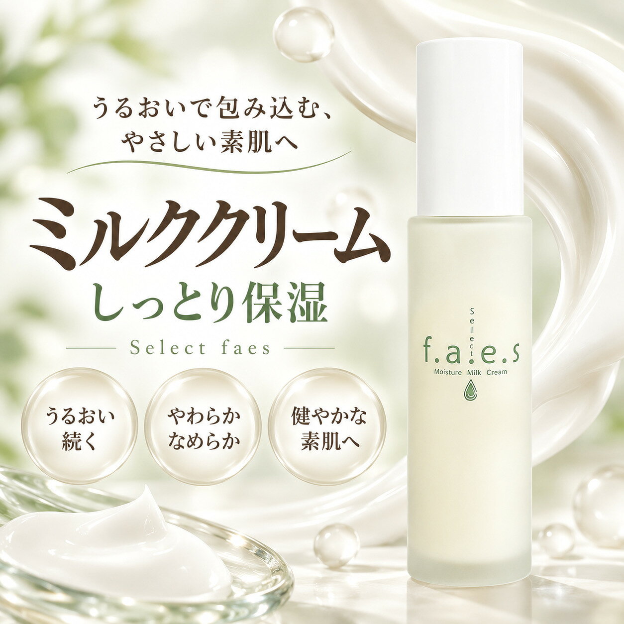 セレクトフェイス モイスチャーミルククリーム Select faes 日本製 ヒアルロン酸 ローヤルゼリーエキス プラセンタ クリーム 美容液 日本製 ギフト プレゼント f.a.e.s ヒアルロン酸Na ローヤルゼリー ホホバ油 フラーレン 35g 母の日 敬老の日 sbstore-10000022 大人世代の健康美容エスビーストア パッケージ画像
