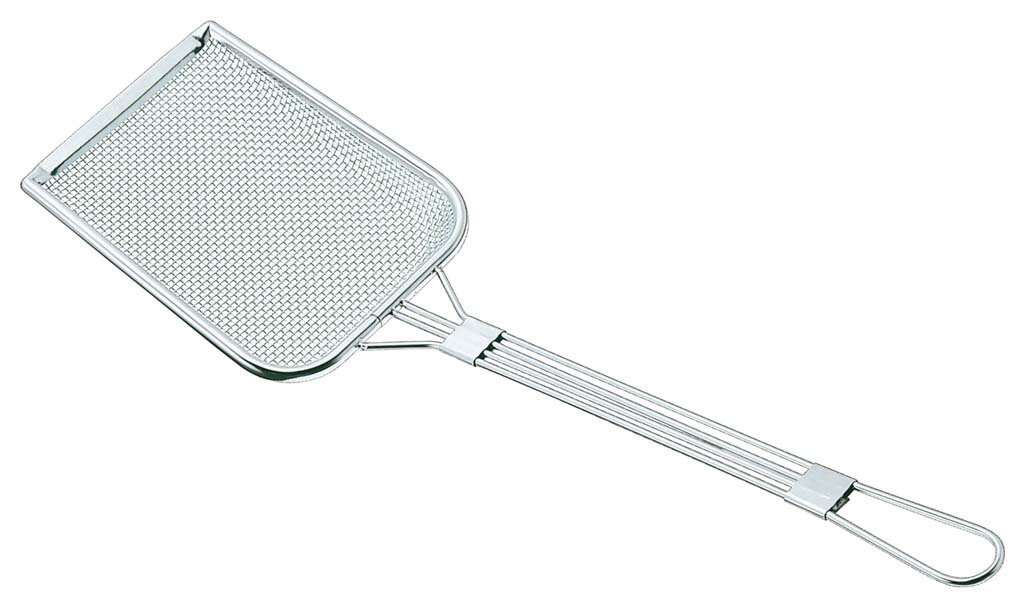 角型かす揚げ【中：横14.5cm　縦19cm　取っ手35cm】10メッシュ　ステンレス製　アミ　天かす　カス揚げ..