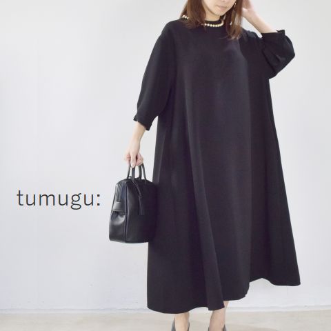 楽天SCAMP　CLOTHING【 tumugu 月末月初10％OFFクーポン!!毎月恒例】5/28（tue）14:00～ 6/2（sun）13:59まで　【定番商品】 tumugu（ツムグ）ソアパールコンパクト7分袖ロング ワンピースtb22148【 北海道も送料無料 】