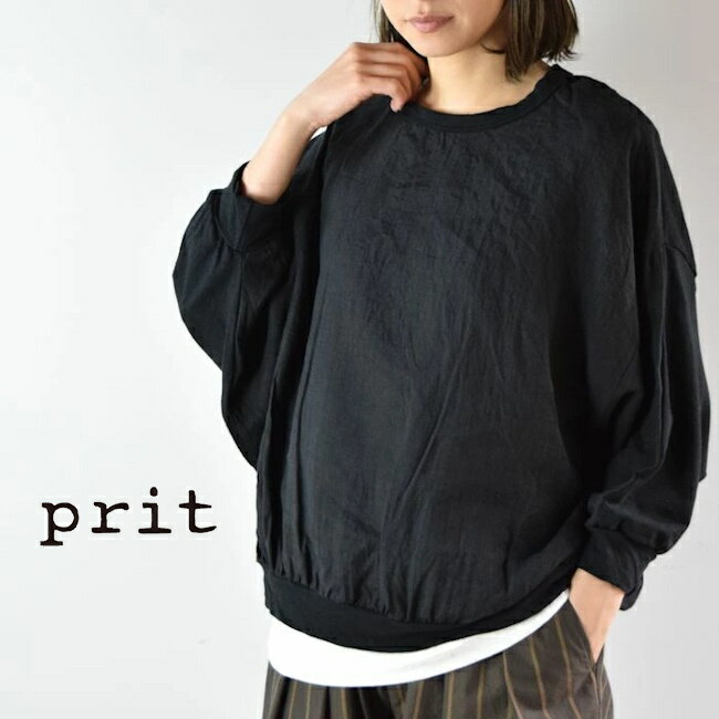 楽天SCAMP　CLOTHING【 prit 月末月初10％OFFクーポン!!毎月恒例】5/28（tue）14:00～ 6/2（sun）13:59まで　prit（プリット）20/1コットンリネン天竺×1/60フレンチリネン平織切替ドルマンスリーブ 3colormade in japanp91453