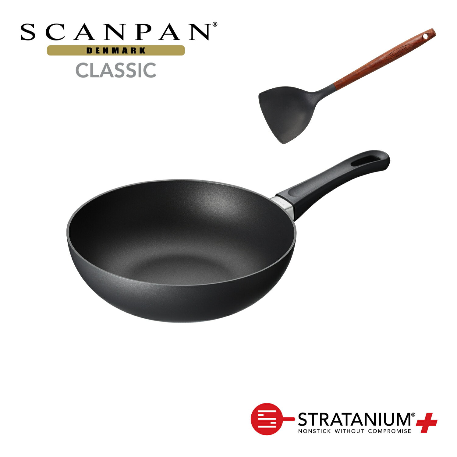 ★期間限定シリコウォックターナープレゼント★【メーカー公式】スキャンパン Classic シリーズ 24cm ウォック スターフライパン 中華鍋 深型フライパン 環境に配慮 オーブン調理 ノンスティック 安全なフライパン フッ素加工 SCANPAN デンマーク STRATANIUM+