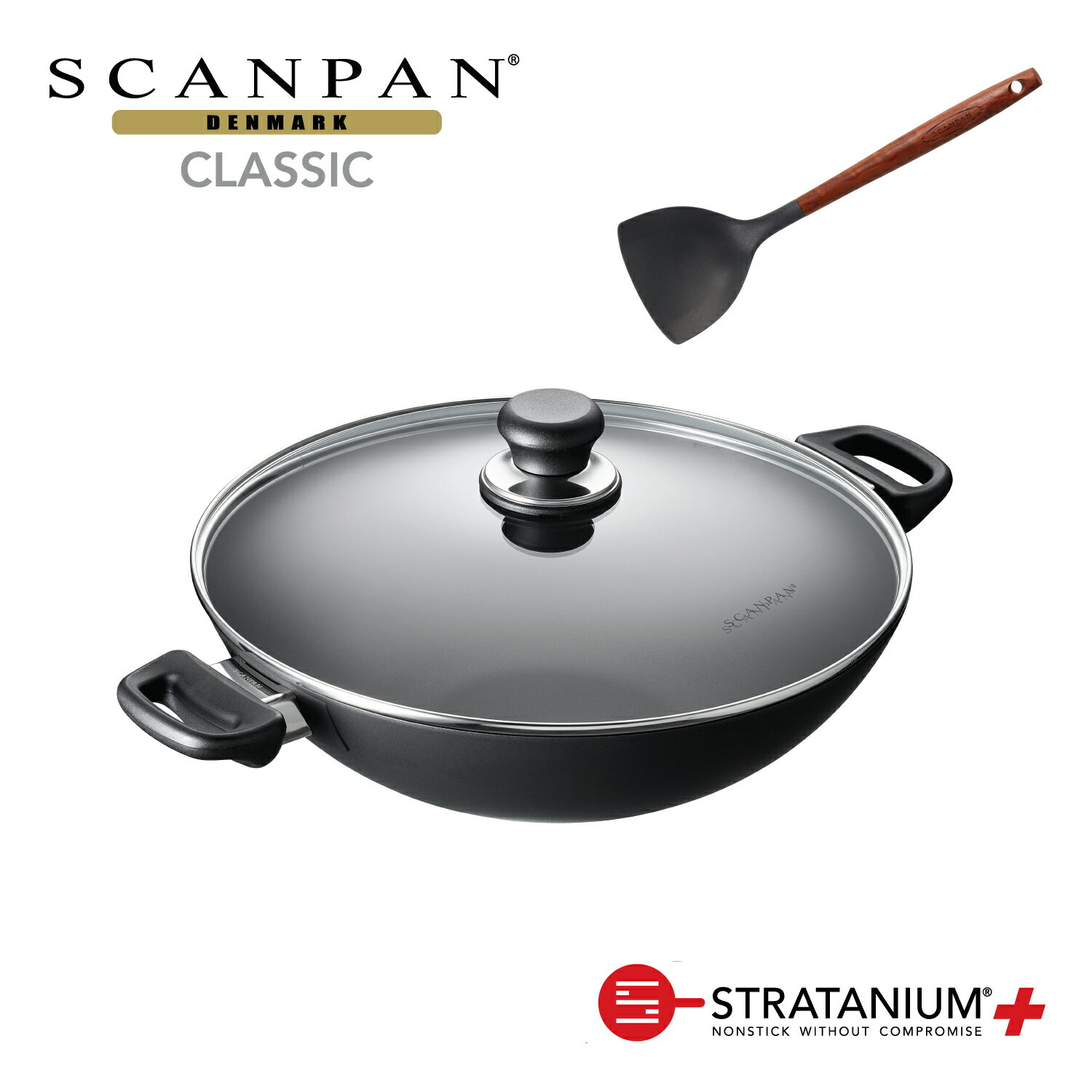★期間限定シリコンウォックターナープレゼント★【メーカー公式】スキャンパン Classic シリーズ 32cm シェフパン ウォック（蓋付） 中華鍋 深型フライパン オーブン調理 ノンスティック フッ素加工 SCANPAN デンマーク STRATANIUM+