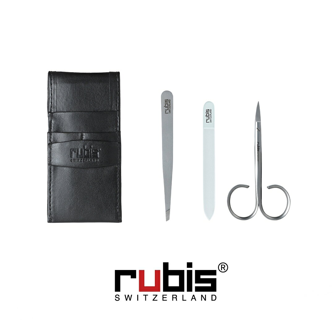 RUBIS トラベルキット | 1K400 ルビス ネイルハサミ 爪ヤスリ 毛抜き 3点セット スイス製 ステンレス 切れ味抜群 牛革 ケース トラベル用 爪切り ツイーザー ネイルシザー 精密 高級 職人技 便利 使いやすい 爪 眉毛 はさみ travel kit グルーミング 美容 プレゼント ギフト scanpan-10001676 BONBONMAMA パッケージ画像