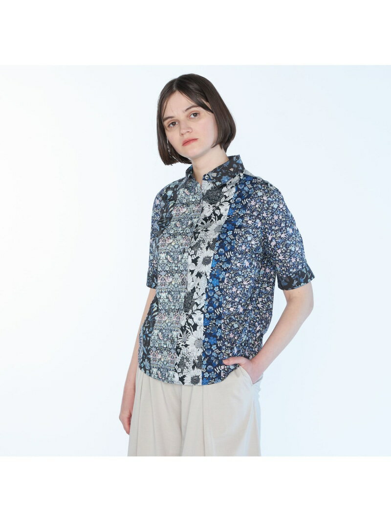 Liberty Printパッチワーク2ブラウス SCAPA スキャパ トップス シャツ・ブラウス ネイビー