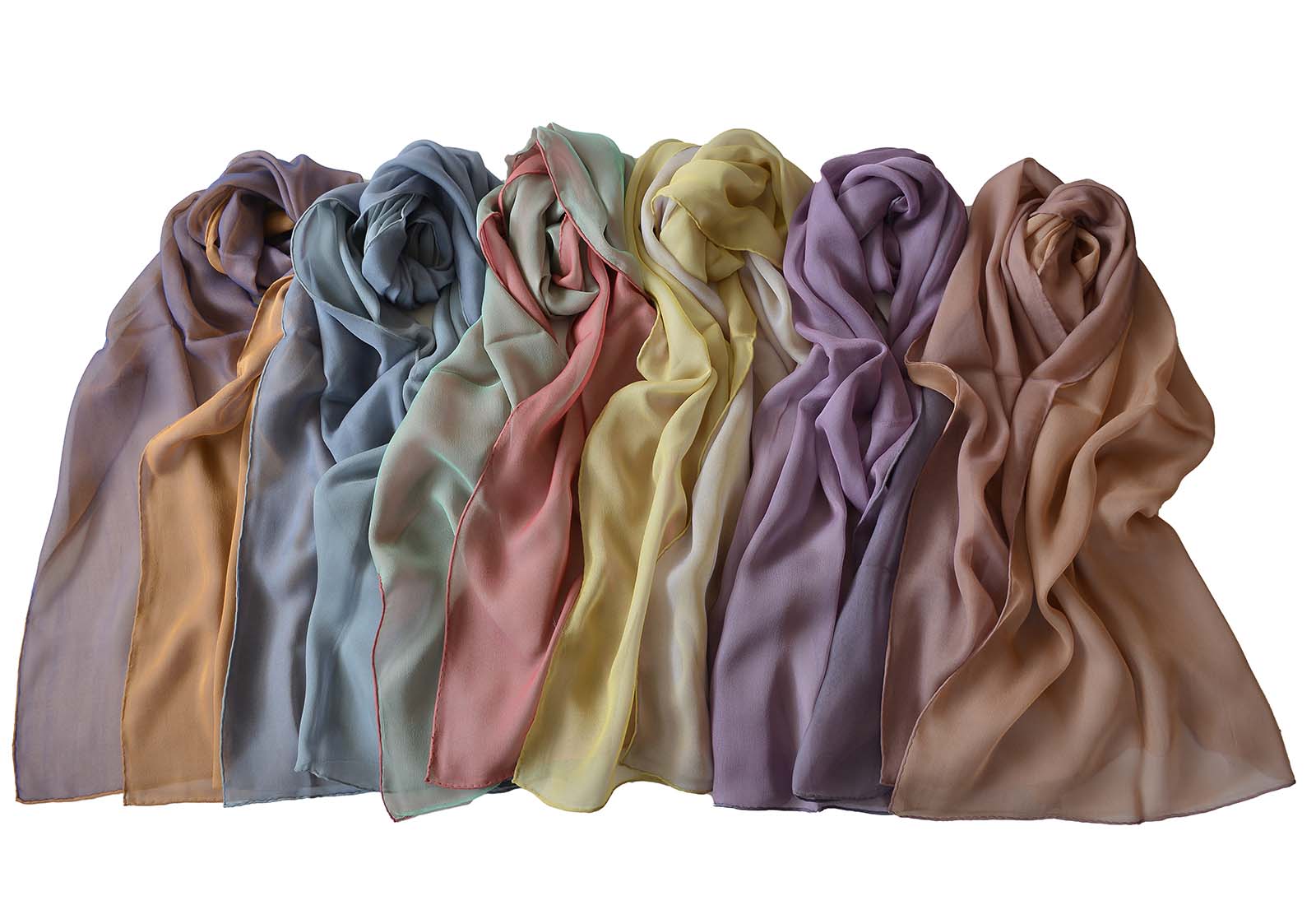 シルク100% シフォン 色違い 2枚合わせ リバーシブル ロングスカーフ サイズ 約40cm x 約154cm 品番643