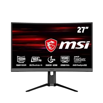 【中古】MSI Optix MAG272CQR ゲーミングモニター VA湾曲パネル スリムベゼル 高い色再現性 WQHD/27インチ/165Hz/1ms/HDR対応/FreeSync Premium/HDMI2.0/