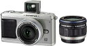 【中古】OLYMPUS ミラーレス一眼 E-P1 ツインレンズキット シルバー E-P1 TKIT-SLV(2)
