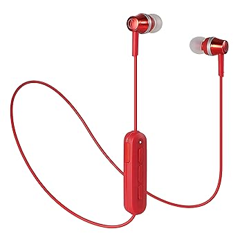 【中古】オーディオテクニカ SoundReality ワイヤレスイヤホン Bluetooth リモコン/マイク付 レッド ATH-CKR300BT RD