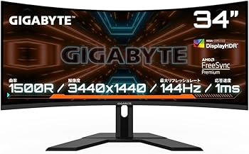 【中古】GIGABYTE ゲーミングモニター 34インチ VA UWQHD 曲面モニター 144Hz 1ms DisplayHDR 400 対応 G34WQC A