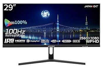 【中古】JAPANNEXT 29インチ モニター WFHD 2560x1080解像度 IPS ディスプレイ (KVM/HDMI/USB-C 給電 (65W) / DisplayPort/スピーカー内蔵/VESA対応/ブル