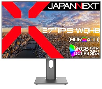【中古】JAPANNEXT 27インチ モニター WQHD 2560x1440解像度 IPS ディスプレイ (KVM/HDMI/USB-C 給電 (65W) / DisplayPort/スピーカー内蔵/高さ調節/回転