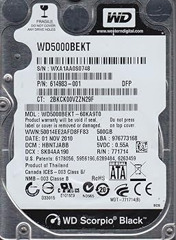 【中古】wd5000bekt-60ka9t0、DCM hbntjabb、Westernデジタル500 GB SATA 2.5ハードドライブ