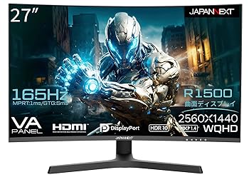 ����š�JAPANNEXT 27����� �����ߥ󥰥�˥��� 165Hz 1ms WQHD 2560x1440������ VA �ѥͥ� �ǥ����ץ쥤 (HDMI/Di...