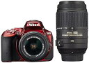 【中古】Nikon デジタル一眼レフカメラ D5500 ダブルズームキット レッド 2416万画素 3.2型液晶 タッチパネル D5500WZRD