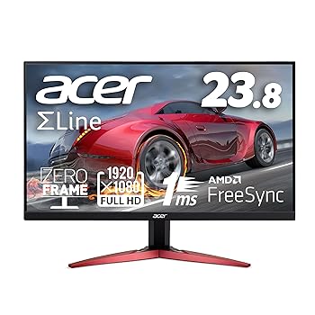【中古】Acer ゲーミングモニター SigmaLine KG241YAbmiix 23.8インチ VA 非光沢 フルHD 75Hz 1ms (VRB) HDMI ミニD-Sub 15 広視野角178° スピーカー内