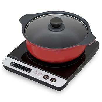 【中古】アイリスオーヤマ IHクッキングヒーター 1400W 鍋セット ブラック/レッド IHKP-3524-B/R