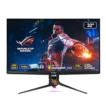 【中古】ASUS ゲーミングモニター ROG SWIFT PG32UQX 32インチ/4K/144Hz/IPS/ミニLED/DisplayHDR 1400/ローカルディミング/量子ドット技術/DP,HDMI/PS5/