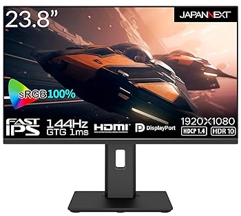 JAPANNEXT 23.8インチ ゲーミングモニター 144Hz 1ms フルHD 1920x1080解像度 FAST IPS パネル ディスプレイ (HDMI/DisplayPort/VESA対応/高さ調