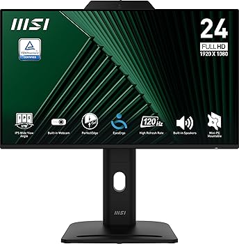 【中古】MSI PRO MP242PMG 24インチ IPS 1920 x 1080 (FHD) コンピューターモニター、120Hz、ウェブカメラ、アダプティブ同期、EPEAT Silver、HDMI、DisplayPort、VGAポート、...