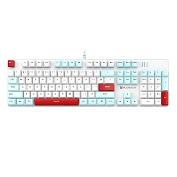 Merdia メカニカル式ゲーミングキーボード 全104キーボード 有線 USB有線キーボード LEDバックライト付き (青軸-白青赤)