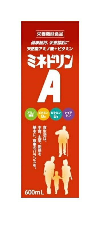 ★パッケージ・商品内容等は、予告なく変更する場合も 　ございます。予めご了承ください。 ★当店では複数の店舗で在庫を共有しております。 　在庫切れの場合もございますので予めご了承ください。 発売以来多くの方にご愛飲頂いてきた「ミネドリン」の「健康な毎日を送るために必要な栄養素を 効率よく補給してもらいたい」というコンセプトを継承した栄養機能食品です。 栄養が偏りがちな現代人の毎日の健康な生活の為に。 【原材料／成分】 上白糖（国内製造）、アミノ酸液（乳成分、ゼラチンを含む）／カラメル色素、アルコール、 酸味料（クエン酸）、保存料（安息香酸Na、パラベン）、ナイアシンアミド、パイナップルオイル、 ビタミンB2、ビタミンB6 【使用方法／召し上がり方】 1日当たりの摂取目安量　1日当たり30mlを目安にお召し上がりください。 ○摂取の方法及び摂取する上での注意 　添付の計量コップで計ってそのまま、または水または牛乳に薄めてお召し上がり下さい。 本品は、多量摂取により疾病が治癒したり、より健康が増進するものではありません。 1日の摂取目安量を守ってください。 （製造元）伊丹製薬 広告文責：SCB 050-3302-2709 原産国：日本 区分：清涼飲料水　