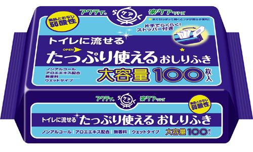 アクティ トイレに流せる たっぷり使えるおしりふき（100枚入） 無香料