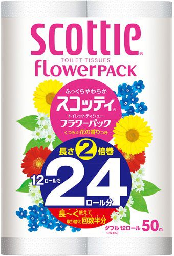 スコッティフラワートイレットペーパー 2倍巻き ダブル（12ロール）　　長持ち長さ2倍巻き