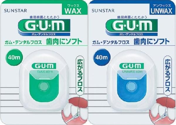 発画面上よりお好みでお選びください。　 GUMデンタルフロス　UNWAXタイプ 水分を含むと拡がる特殊ナイロンフロスの採用により、 歯間に挿入しやすくプラーク除去効果もアップ。 残量がひと目でわかる透明ケースです。 GUMデンタルフロス　WAXタイプ ●歯周病の原因となる歯間部の歯垢を効果的に除去 ●「特殊ナイロンフロスの特徴」 だ液等の水分を含むとフロスが膨らむ新機能によって、 歯間部にフィットするため、 歯間部の歯垢をより効果的に除去することができます。 発売元：サンスター 広告文責：SCB 050-3302-2709 原産国：日本