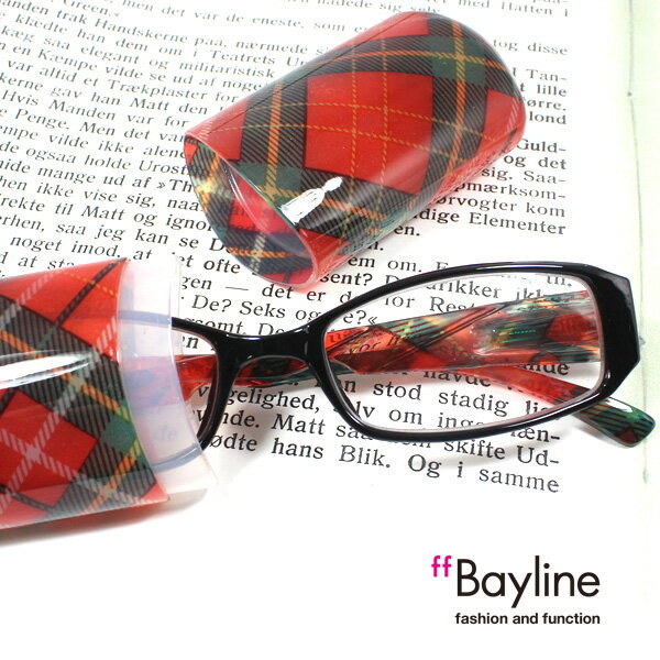 楽天アクセサリーシェフィ【SALE】Bayline ベイライン リーディンググラス（老眼鏡）テンプルレッドチェックデザインプラスチックケース バイアスチェック 老眼鏡 おしゃれ レディース かわいい ブラックフレーム プレゼント メンズ タータン シニアグラス