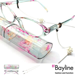 老眼鏡 女性 おしゃれ Bayline フラワー(クリアグレー)リーディンググラス(老眼鏡)＆パールデザイングラスコード【あす楽対応】　母の日 プレゼント