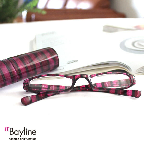 楽天アクセサリーシェフィ【SALE】Bayline リーディンググラス（老眼鏡） パープルストライプ柄クリアプラスチックケース 老眼鏡 おしゃれ 50代 シニアグラス