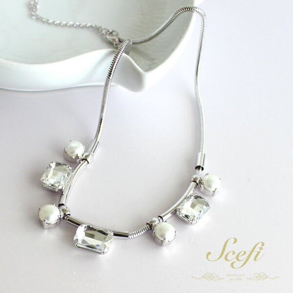 【セール価格につき返品交換不可】パール ストーン ショートネックレス ビジュー クリスタル ガラス スネークチェーン/ フォーマル 結婚式 セレモニー レディー...