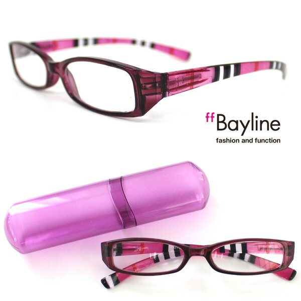 リーディンググラス 【SALE】Bayline(ベイライン) リーディンググラス テンプルストライプ／クリアパープル 老眼鏡 可愛い おしゃれ 50代 レディース 男性 女性 あす楽対応