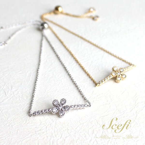 乐天商城 - ブレスレット フラワーキュービックジルコニアバー シンプル 花 レディース アクセサリー スライド