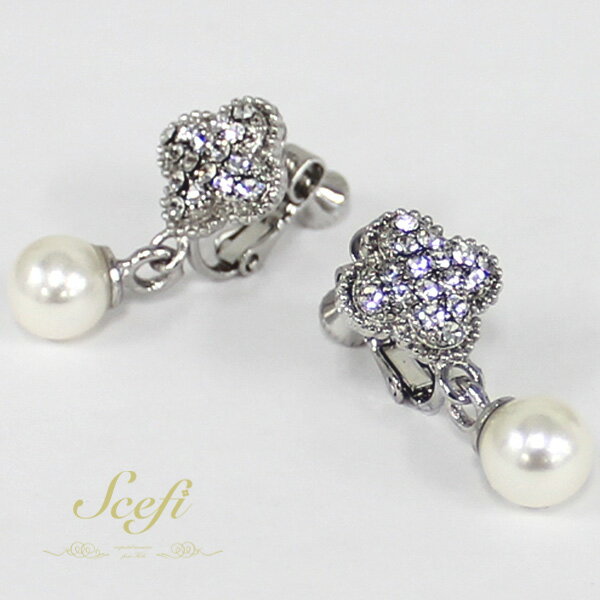 イヤリング パール　フラワー　ラインストーン　セレモニー　結婚式 パーティー　上品 フェミニン(4)