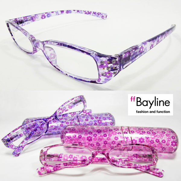 リーディンググラス 【SALE】Bayline/ベイライン リーディンググラス 小花柄ラインストーン プラスチックケース 女性 老眼鏡 おしゃれ レディース 可愛い シニアグラス ギフト 母の日 プレゼント 実用的