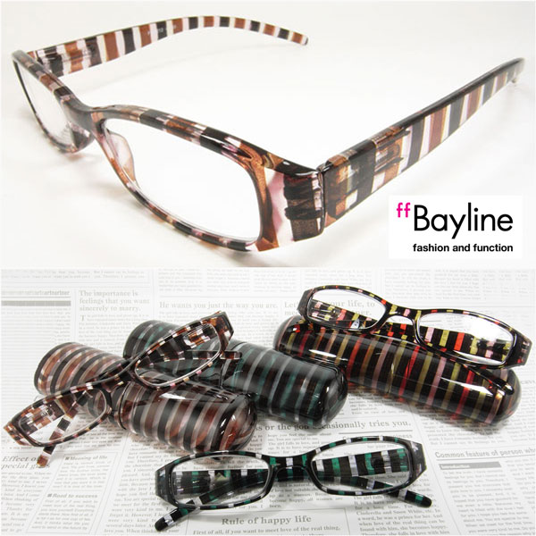 【SALE!!】Bayline/ベイライン 老眼鏡 おしゃれ レディース リーディンググラス クリアストライプ プラスチックケース シニアグラス