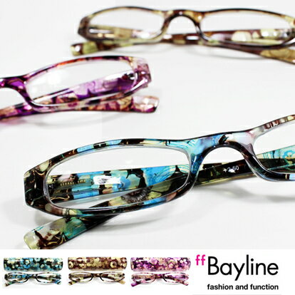 【SALE】Bayline/ベイライン リーディンググラス 老眼鏡 モダンアート花柄 プラスチックスリムケース シニアグラス