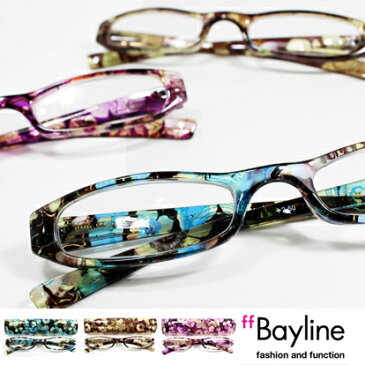 【SALE】Bayline/ベイライン リーディンググラス 老眼鏡 モダンアート花柄 プラスチックスリムケース