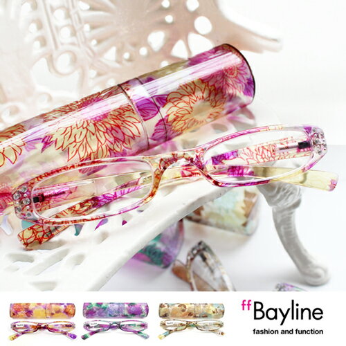 【SALE】 Bayline リーディンググラス ベイライン ダリア風フラワープリント プラスチックスリムケース 老眼鏡 おしゃれ レディース