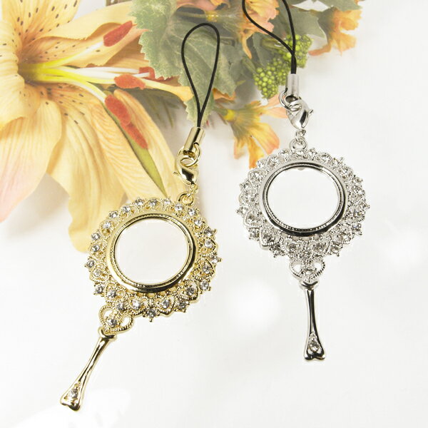 プレゼントに最適♪ルーペストラップ／ハートデザイン手鏡型