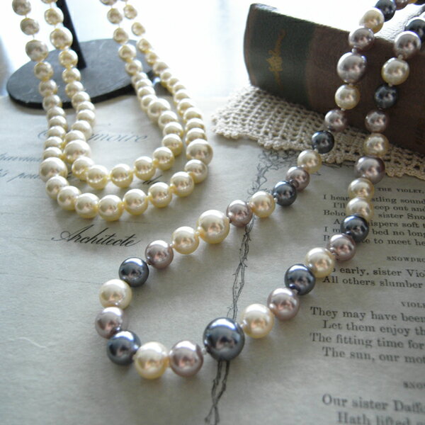 [SCLT-9765]プレゼントに最適☆ カラーパールロングネックレス【グレー・クリーム】【 結婚式 入学式 卒業式 セレモニー ホワイトデー フォーマル】