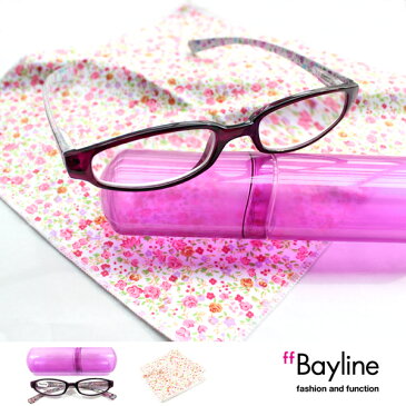 老眼鏡 おしゃれ レディース 女性 Bayline リーディンググラス 小花柄フェミニン&メガネ拭き[パープル] あす楽対応