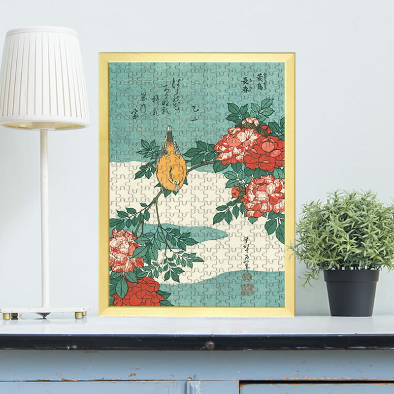 黄鳥・長春 葛飾北斎 0735 ジグソーパズル パズル 300ピース 程 ジグソー おしゃれ 名画 遊ぶ オフライン 子供 高齢者 難易度 難しい 人気 インテリア 安い コツ プレゼント ギフト イラスト 楽しい 認知症予防 頭の体操 脳トレ 海外 有名 簡単